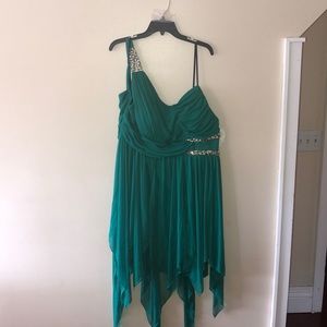 Emerald one shoulder jeweled prom dress